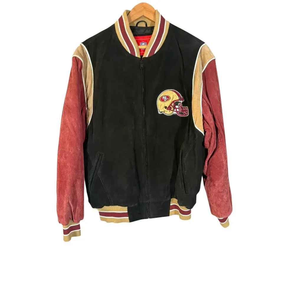 Vintage‎ Suede Leather 49ers Bomber Jacket G-III Medium NFL Letterman Varsity